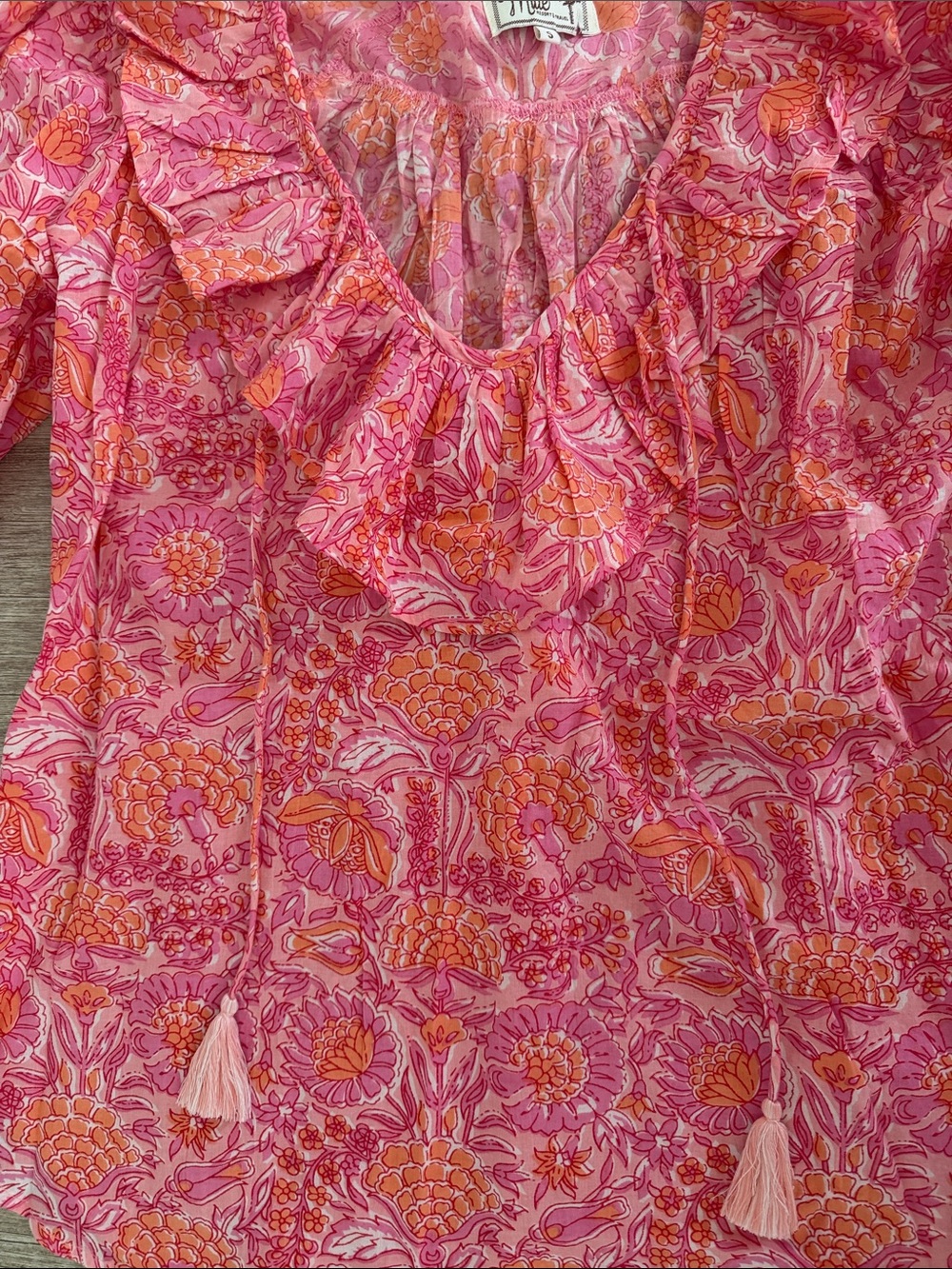 Millie Pink & Orange Floral Ruffle Tie Blouse - Picture 4 of 4